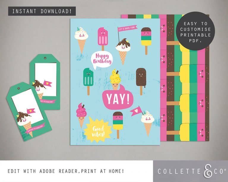 Ice Cream Giftwrap Party Favor Bundle Printable Collette & Co®