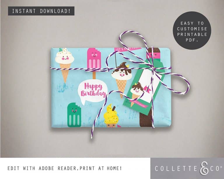 Ice Cream Giftwrap Party Favor Bundle Printable Collette & Co®