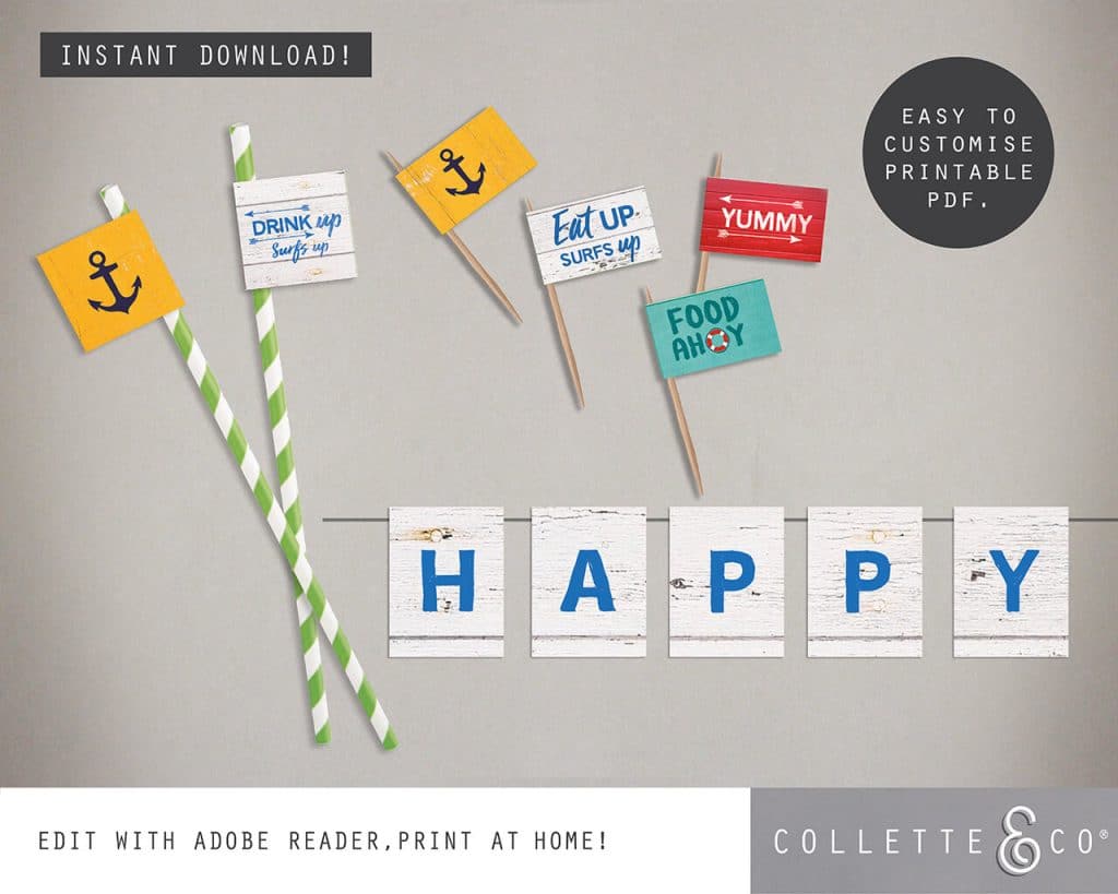 Beach Party Printables FULL Pack Editable | Collette &amp; Co®