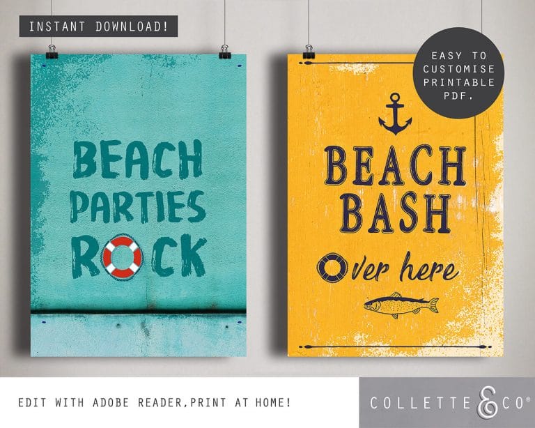 Beach Party Printables FULL Pack Editable | Collette &amp; Co®