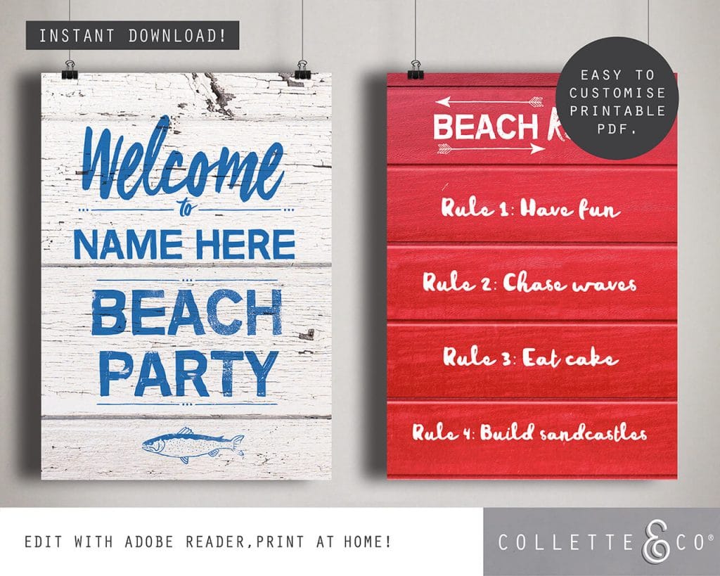 Beach Party Printables FULL Pack Editable | Collette &amp; Co®