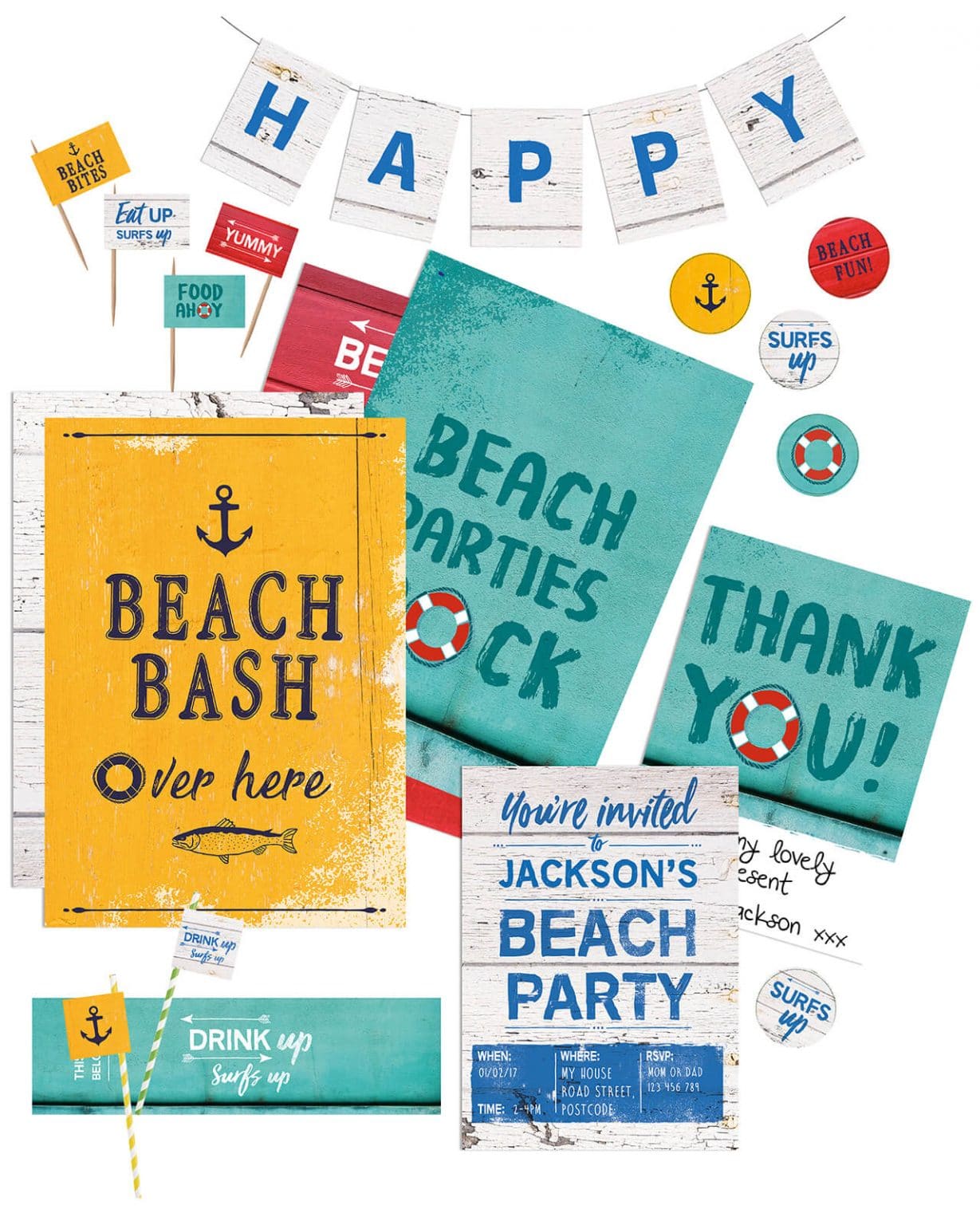 Beach Party Printables FULL Pack Editable | Collette &amp; Co®